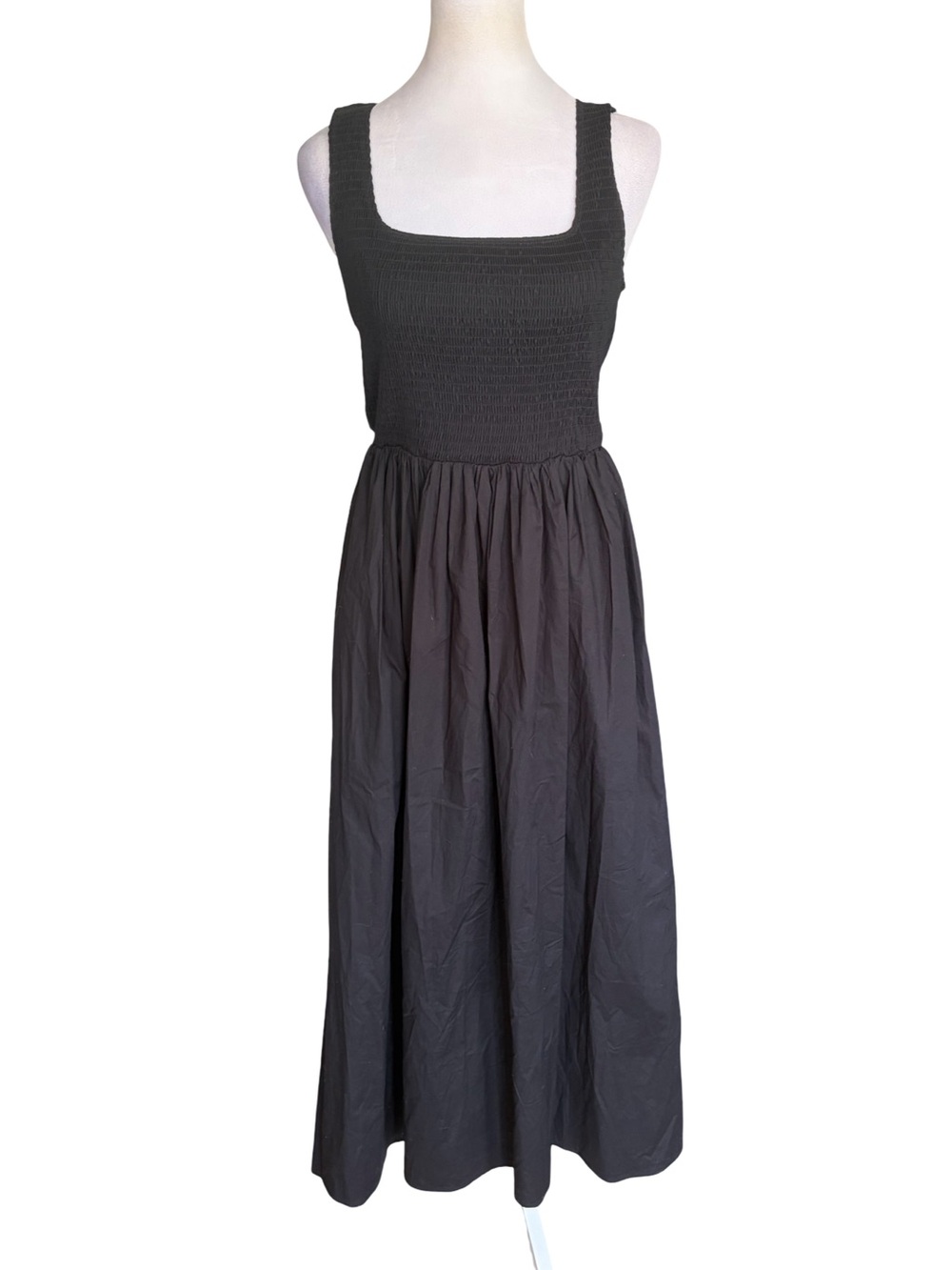 WAYF Smocked Fit & Flare Black Square Neck Midi Sundress Size Small - Picture 6 of 15